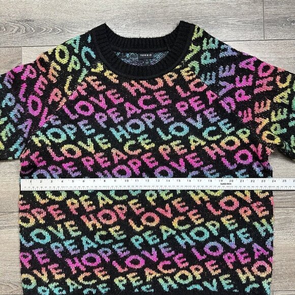Torrid Peace Love Hope Vegan Cashmere Pullover Crew Sweater Women's Size 1 - Picture 5 of 5